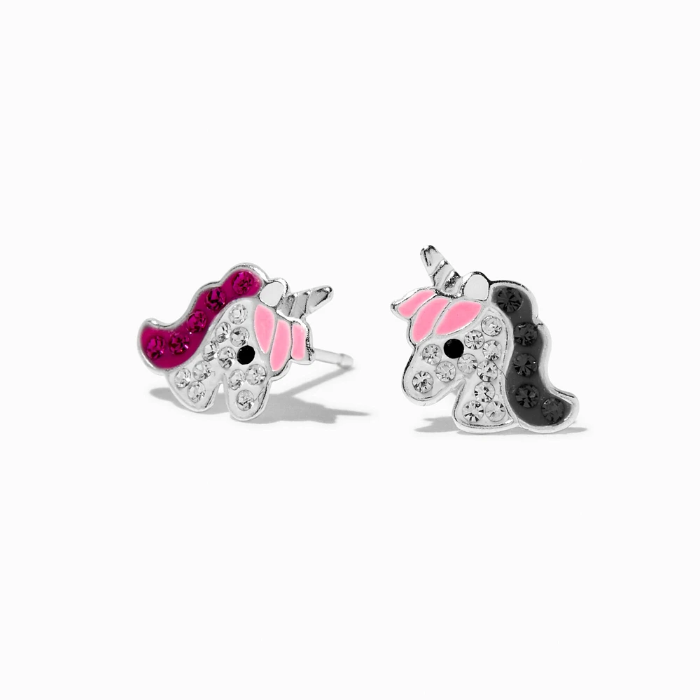 Sterling Silver Crystal Unicorn Stud Earrings