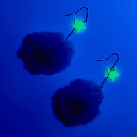 Blue Star Glow in the Dark Pom Pom 3'' Drop Earrings