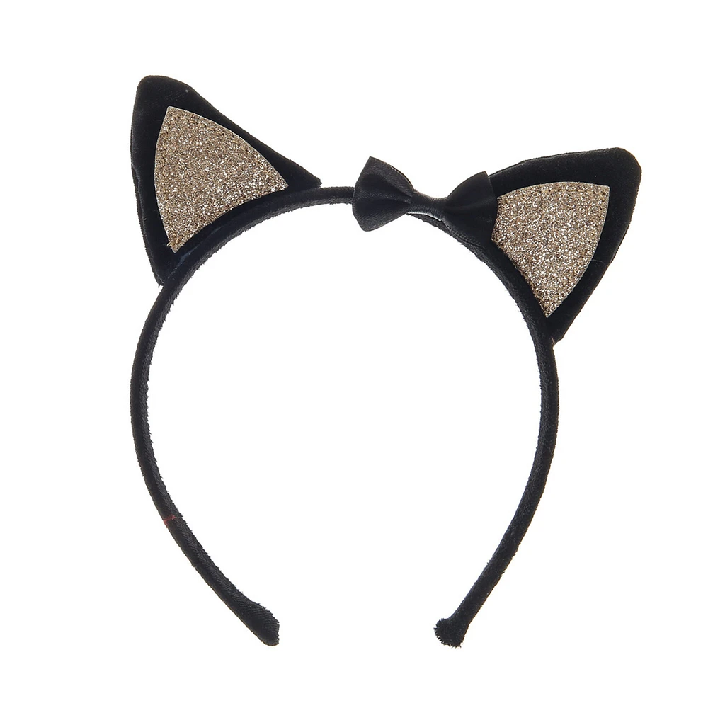 Claire's Club Gold Glitter Black Cat Ears Headband