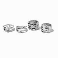 Silver-tone Molten Statement Rings - 4 Pack