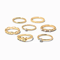 Gold Pearl & Crystal Midi Rings - 7 Pack