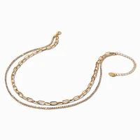 Gold-tone Paperclip Chain & Crystal Multi-Strand Necklace