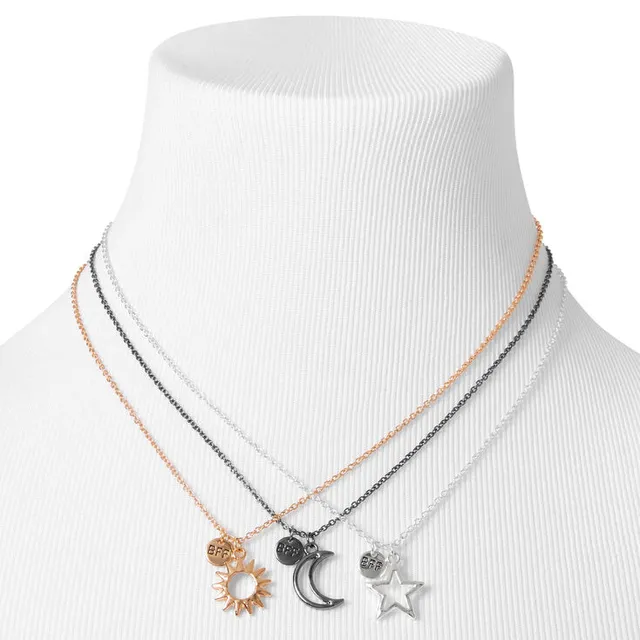 Silver and Gold Best Friends Mystical Gem Pendant Necklaces - 3 Pack