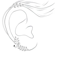 Silver Embellished Leaf Ear Cuff Connector Earring