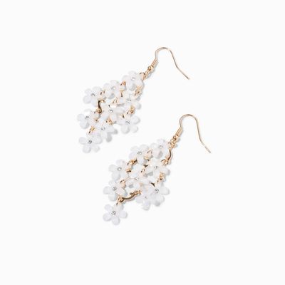 Gold 2.5" Flower Chandelier Drop Earrings - White