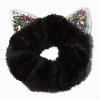 Black Furry Confetti Cat Ear Medium Hair Scrunchie