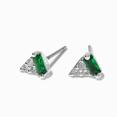 Emerald Green Cubic Zirconia Triangle Stud Earrings