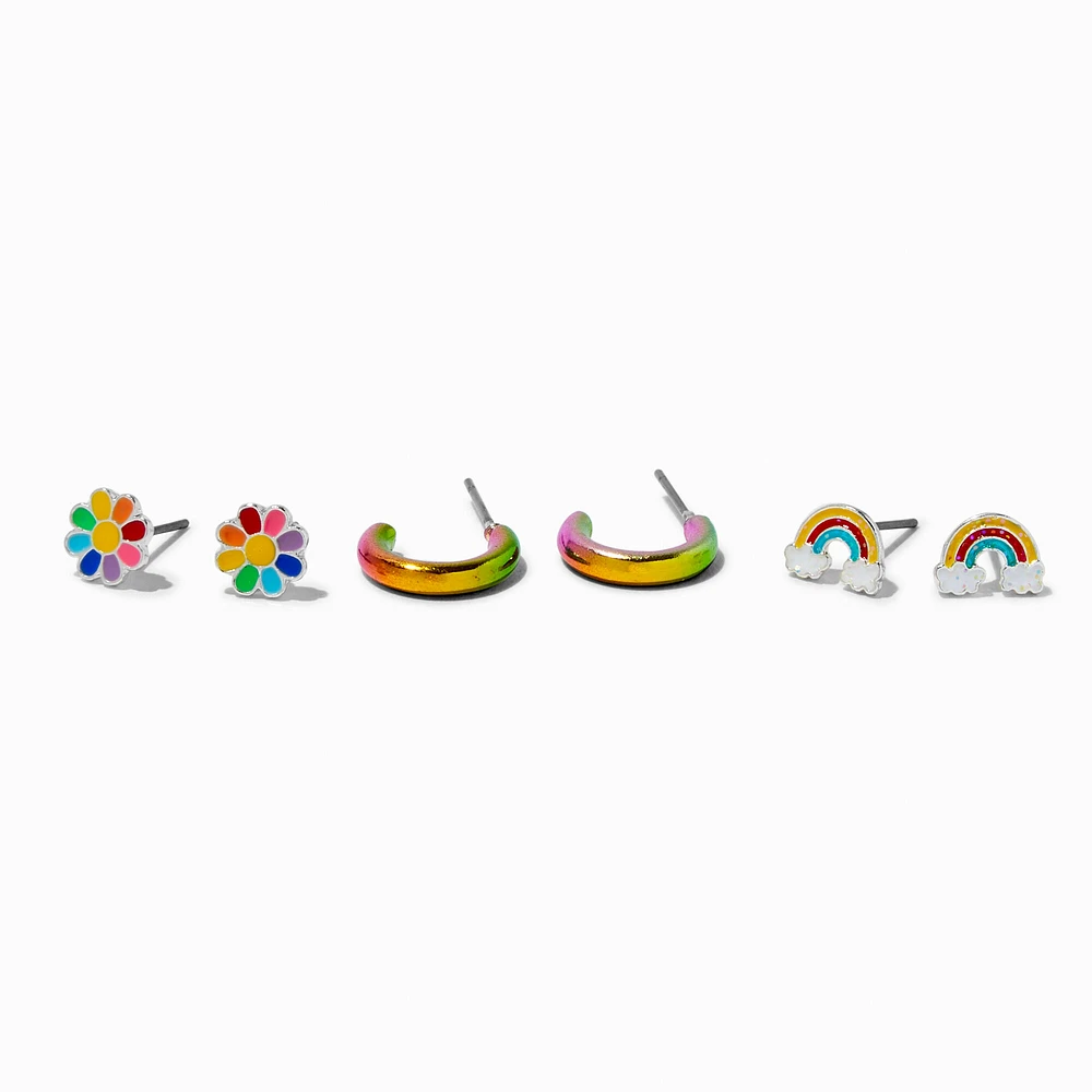 Rainbow & Flower Mixed Earring Set - 3 Pack