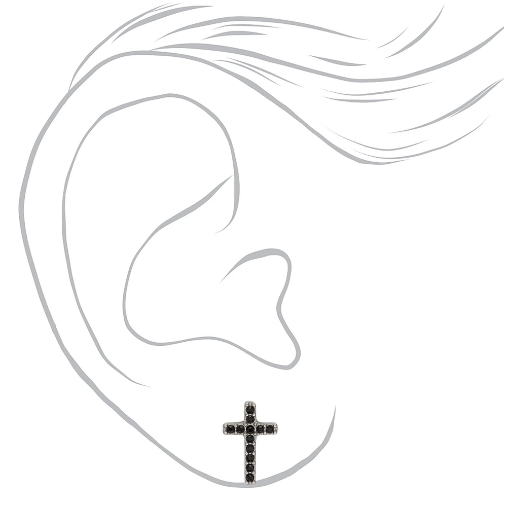 C LUXE by Claire's Black & Silver Titanium Crystal Cross Stud Earrings