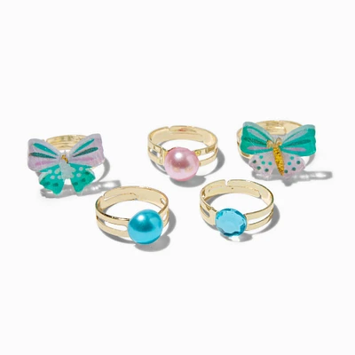 Claire's Club Butterfly & Pearl Rings - 5 Pack