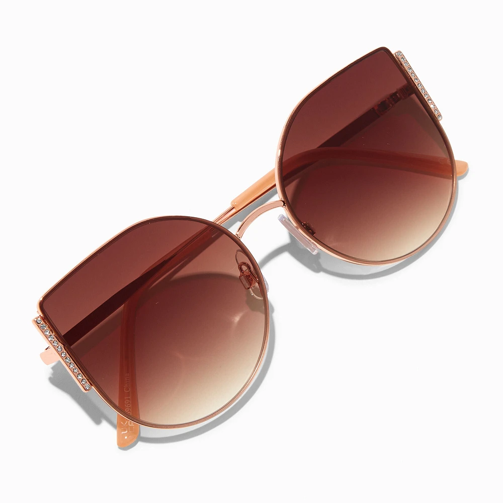 Rose Gold Diamond Bar Cat Eye Sunglasses