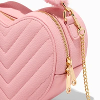 Faux Fur Handle Quilted Pink Heart Crossbody Bag