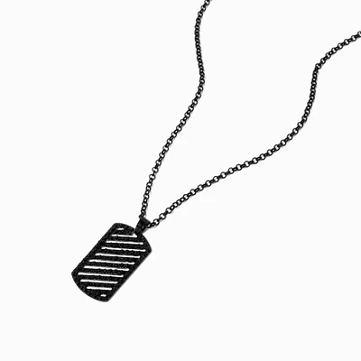 Hematite-tone Black Crystal Dog Tag Pendant Necklace