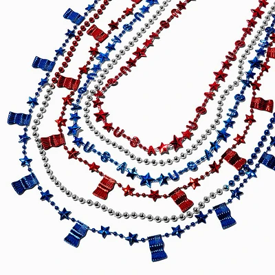 "USA" Red, White, & Blue Beaded Necklaces - 6 Pack