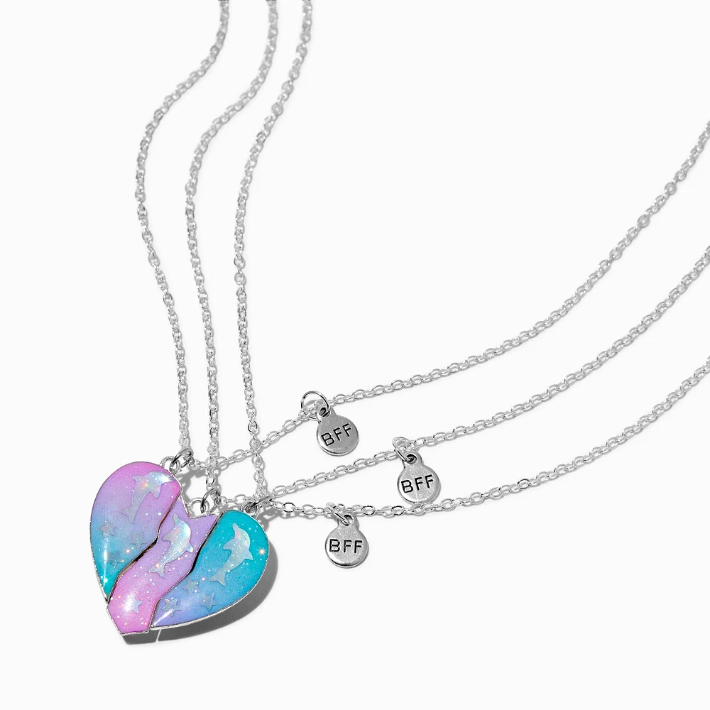 Best Friends Dolphin Ombre Heart Pendant Necklaces - 3 Pack