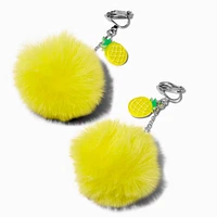 Pineapple Pom Pom Clip-On Drop Earrings