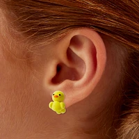 Fuzzy Yellow Duck Clip-On Stud Earrings