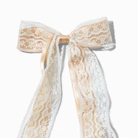 Tan Lace Satin Hair Bow Clip