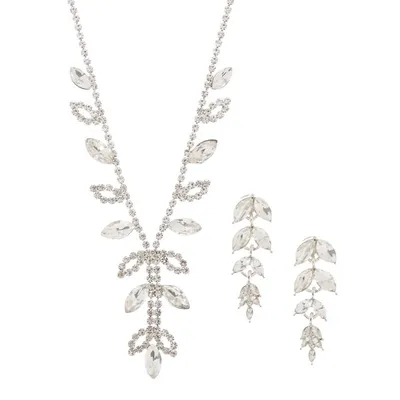 Silver Iris & Leaf Necklace & Drop Earrings Set - 2 Pack
