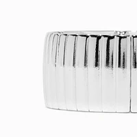 Silver-tone Thick Ribbed Stretch Bracelet