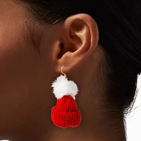 Red Knit Hat Drop Earrings