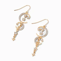 Gold Opal Starburst Moon 2" Drop Earrings