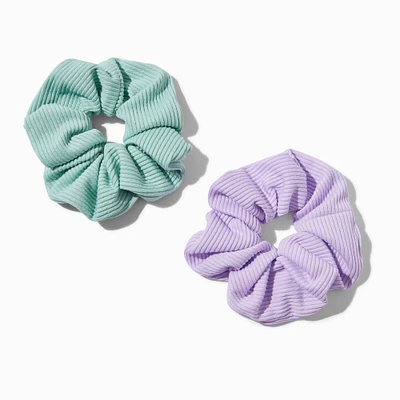 Purple & Green Ribbed Hair Scrunchies - 2 Pack