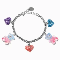 Bear & Glitter Heart Silver-tone Charm Bracelet