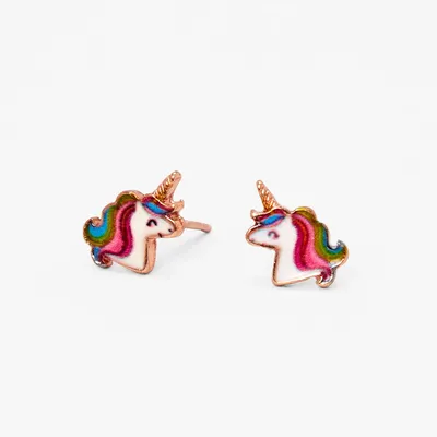 18kt Rose Gold Plated Miss Glitter the Unicorn Stud Earrings