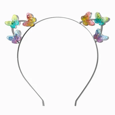 Silver Holographic Butterfly Cat Ears Headband