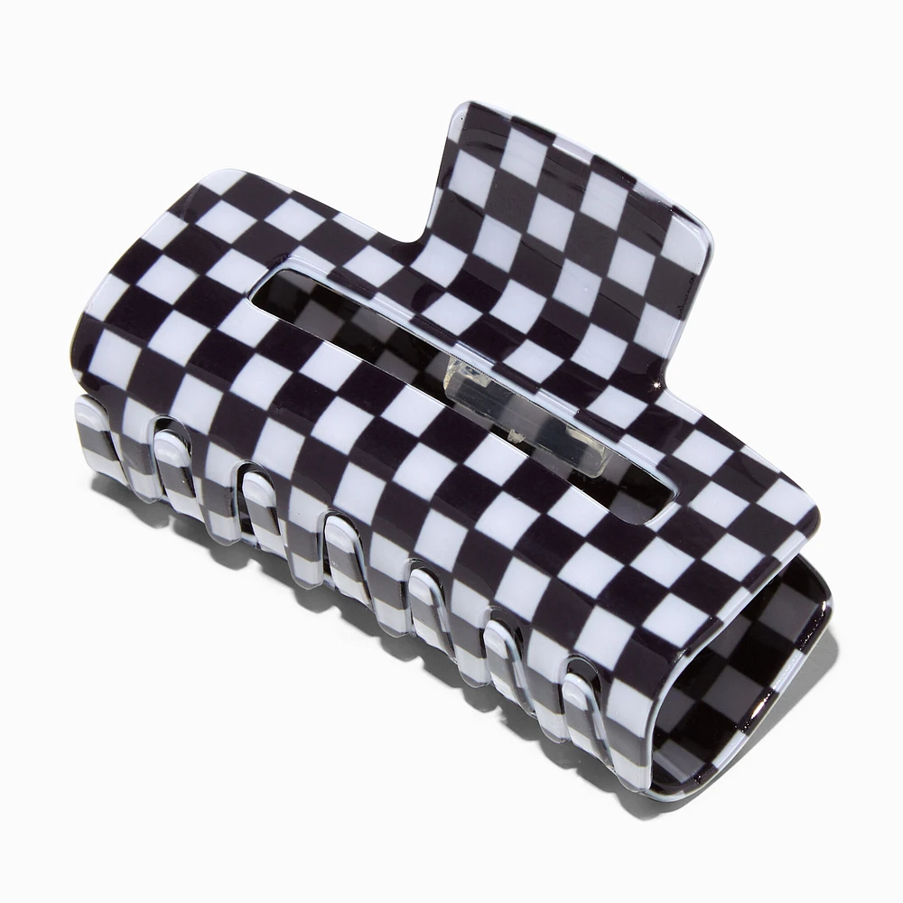 Black Checkered Medium Hair Claw