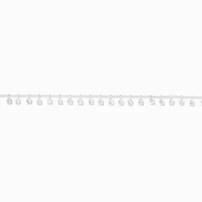 Silver Cubic Zirconia Stud Charm Crystal Choker Necklace