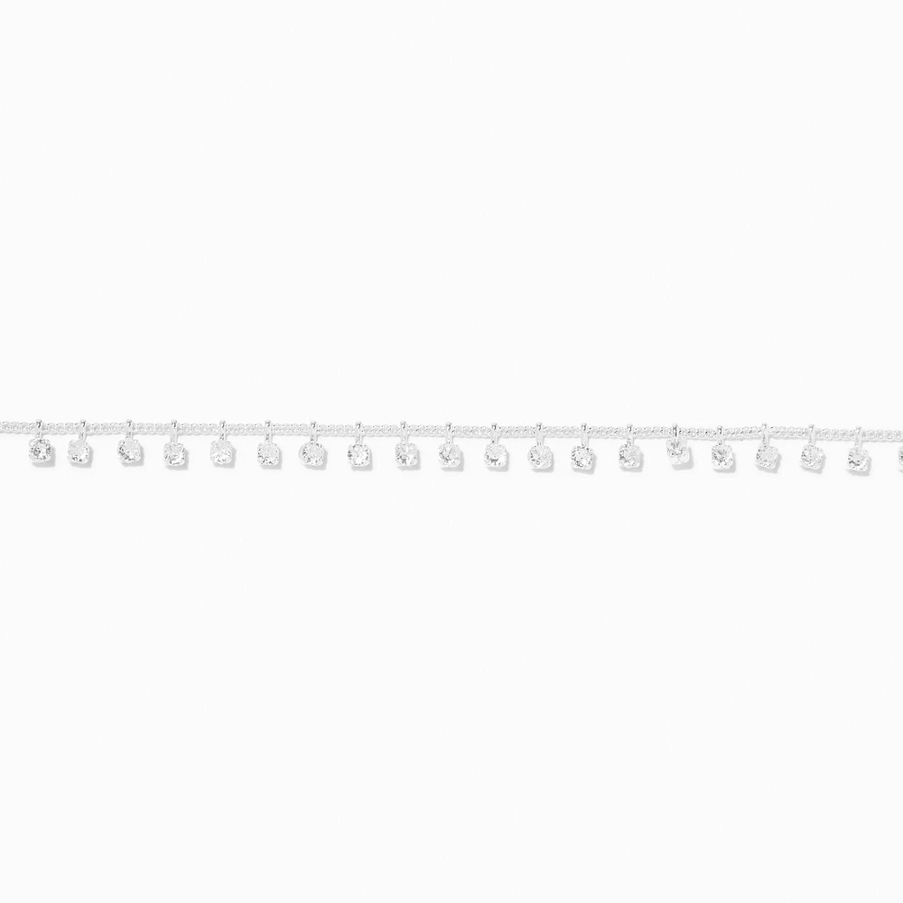 Silver Cubic Zirconia Stud Charm Crystal Choker Necklace