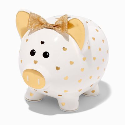 Claire's Club Gold Heart Polka Dot Piggy Bank