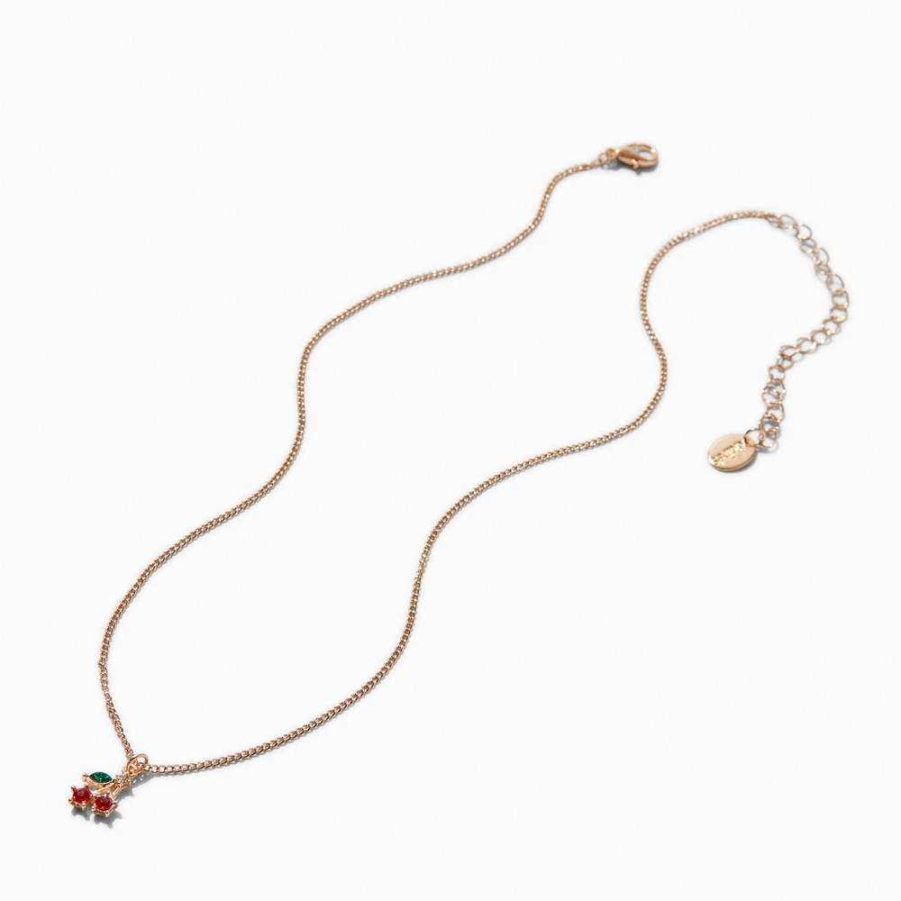 Gold-tone Crystal Dainty Cherry Pendant Necklace