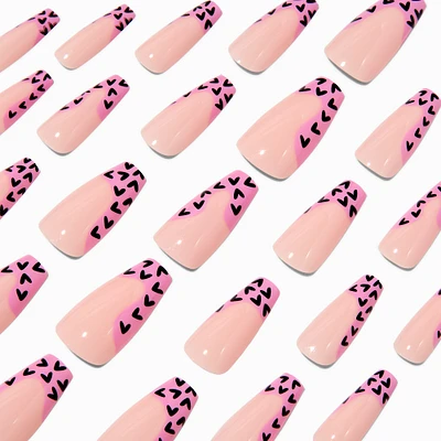 Pink Heart French Tip Squareletto Vegan Faux Nail Set - 24 Pack