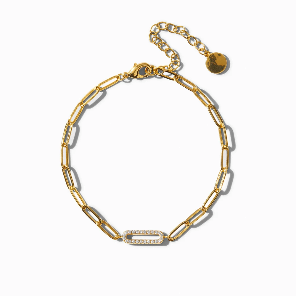 C LUXE by Claire's 18k Yellow Gold Plated Pavé Cubic Zirconia Paperclip Bracelet