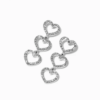 Silver-tone Triple Heart Linear Drop Earrings Earrings