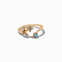 Light Blue Crystal Gold-tone Ring Set - 4 Pack