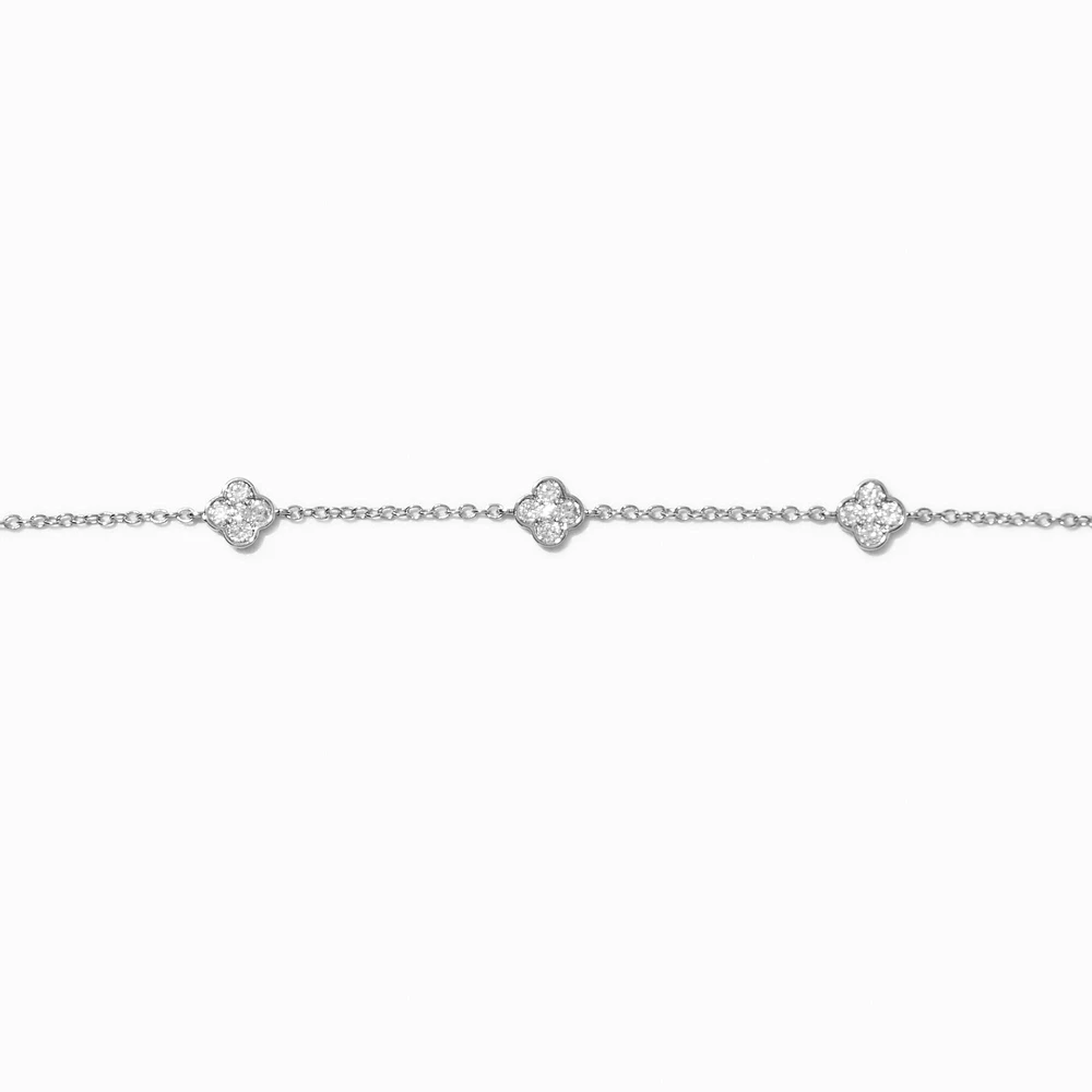 Silver-tone Cubic Zirconia Clover Choker Necklace