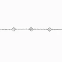 Silver-tone Cubic Zirconia Clover Choker Necklace