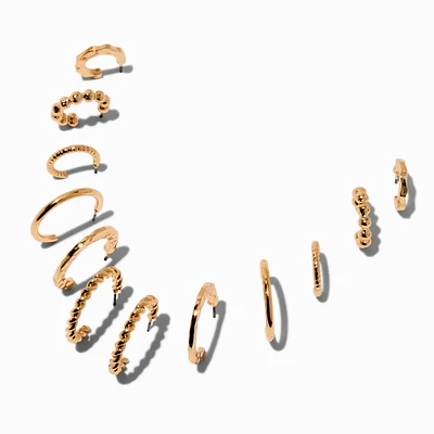 Gold-tone Twisted Hoop Earring Stackables Set - 3 Pack