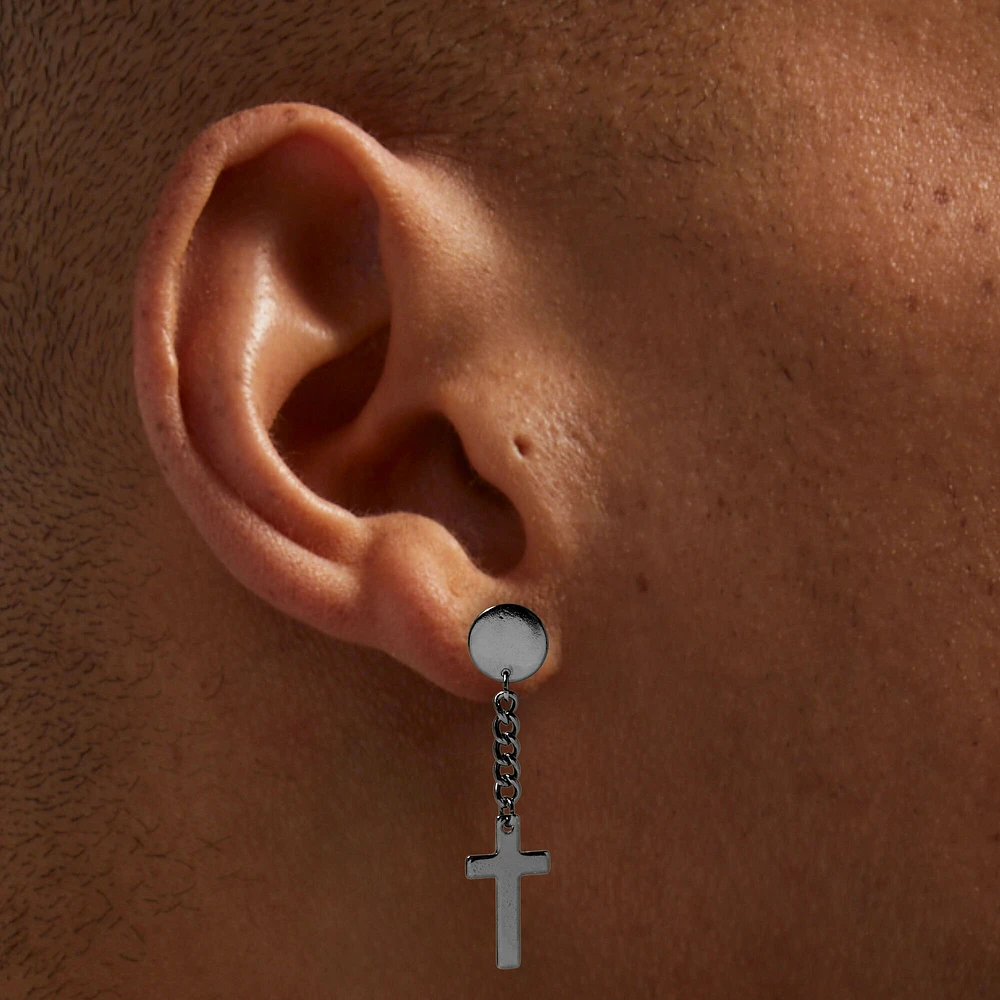 Black Cross Drop Faux Ear Plug Earrings