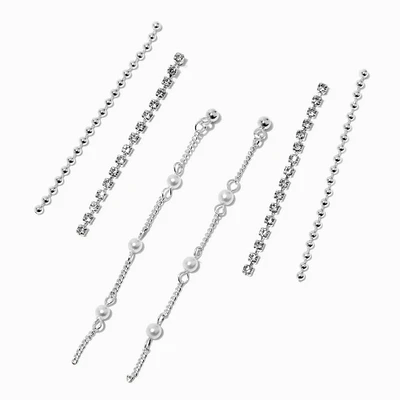 Silver-tone Cup Chain Pearl Earring Stackables Set - 3 Pack