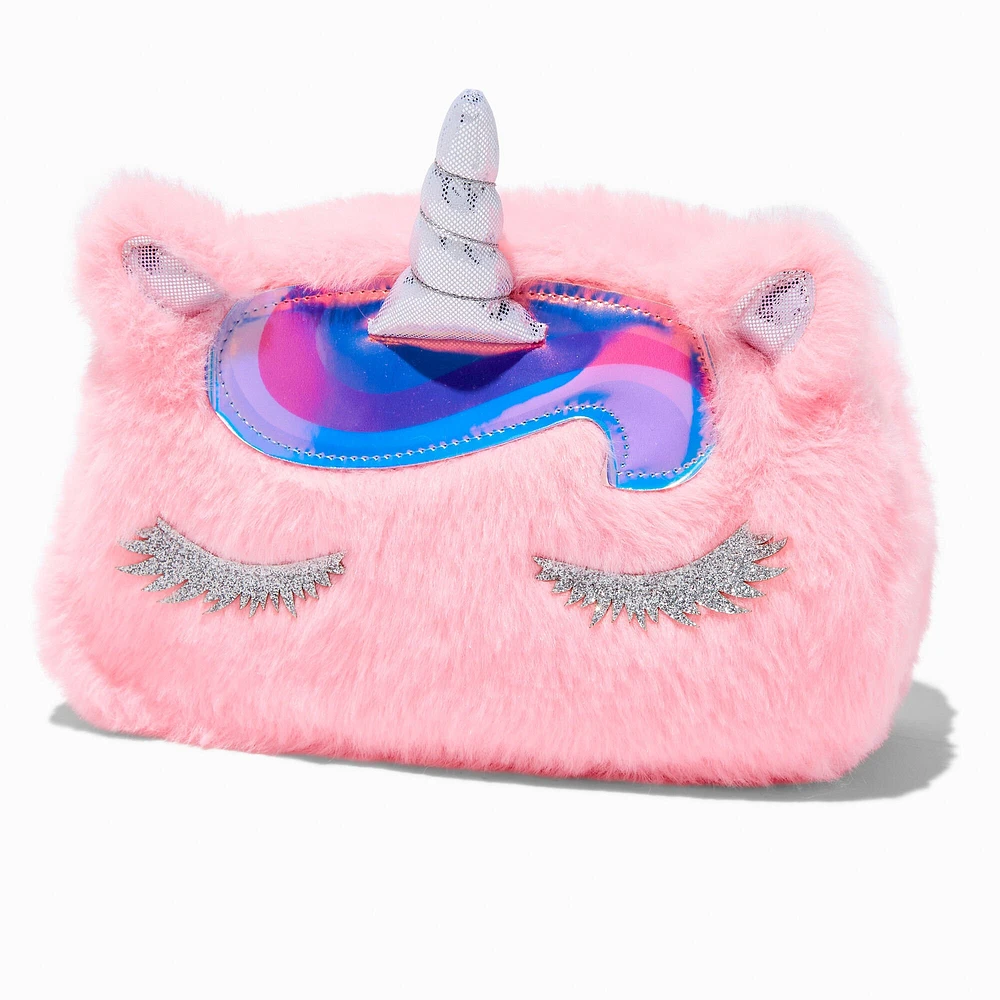 Pink Unicorn Furry Makeup Bag