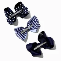 Claire's Club Navy Loopy Bow Hair Clips - 3 Pack