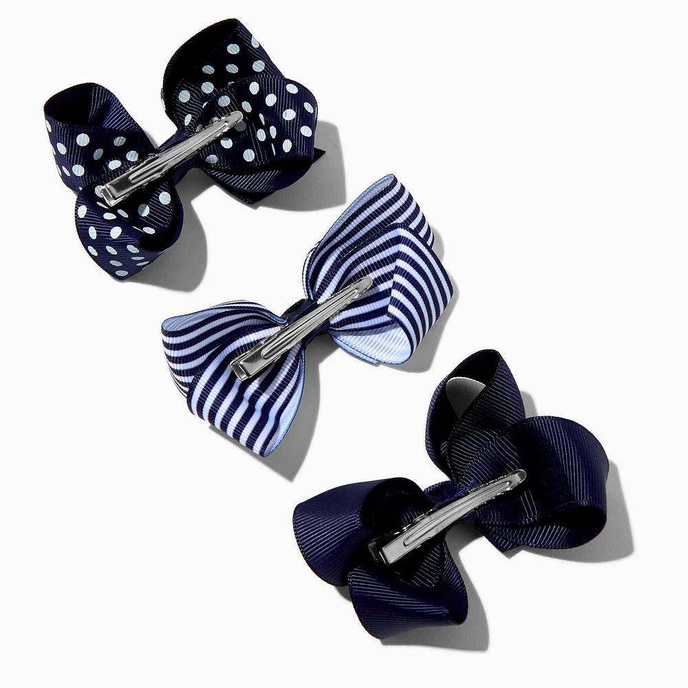 Claire's Club Navy Loopy Hair Bow Clips - 3 Pack