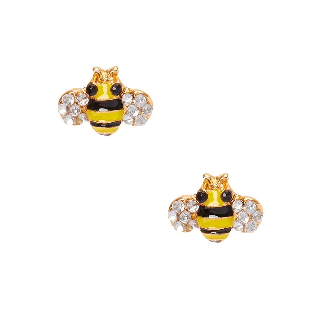 Gold-tone Crystal Bee Stud Earrings