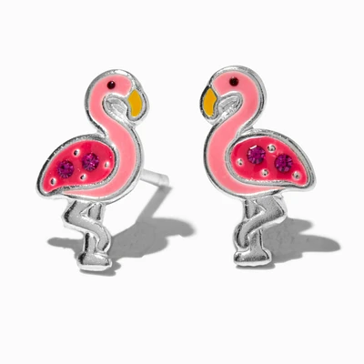 Sterling Silver Crystal Flamingo Stud Earrings