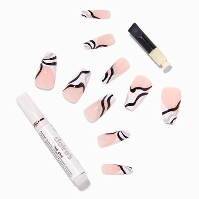 Swirl Glitter Tip Squareletto Vegan Faux Nail Set - 24 Pack